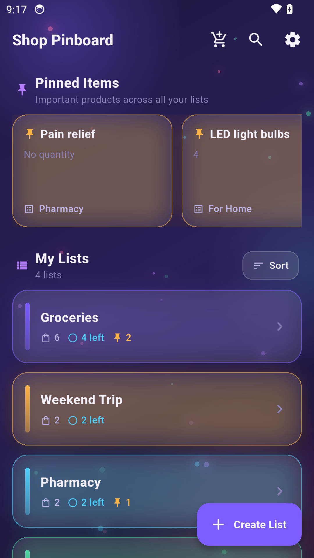 Shop Pinboard home screen