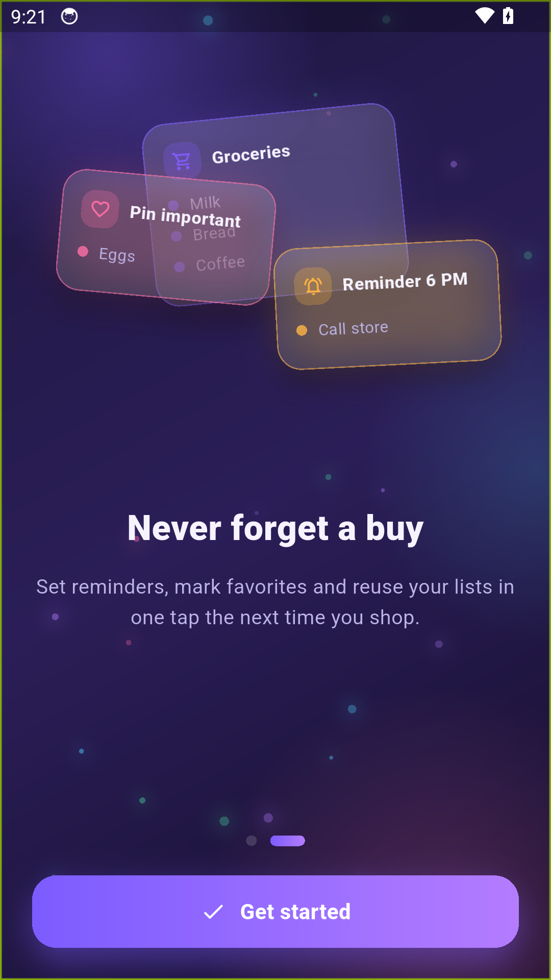 Shop Pinboard onboarding screen